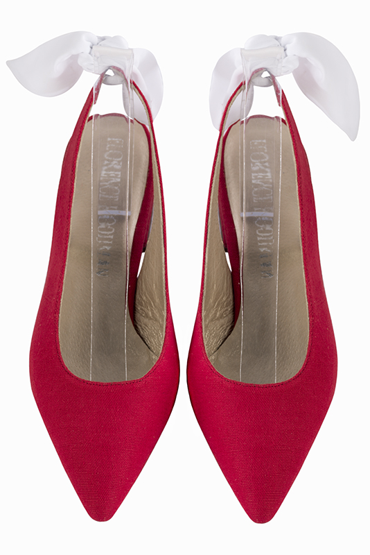 Raspberry red women's slingback shoes. Pointed toe. Flat block heels. Top view - Florence KOOIJMAN